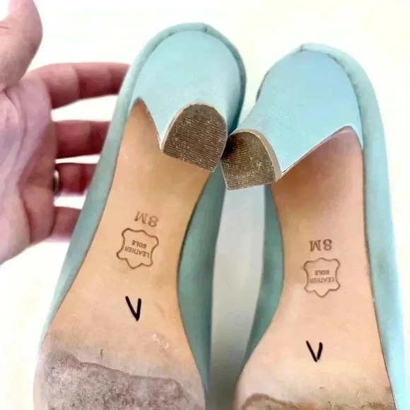 Miss Albright Bijou Teal Blue Satin & Beaded Sequin Rhinestone Cap Toe Heels - Picture 12 of 16